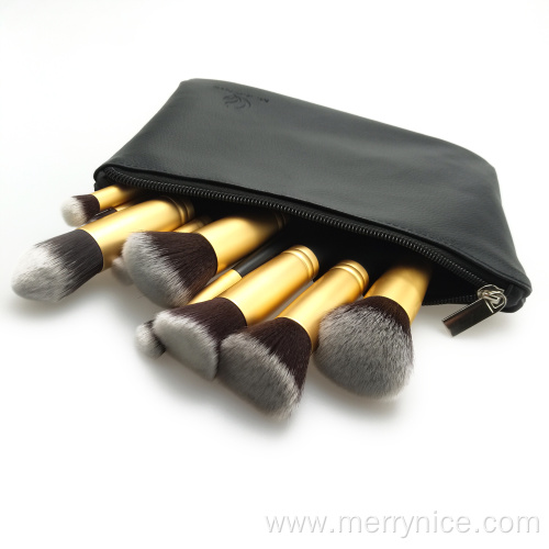 10pc Gold brush set with zipper pouch